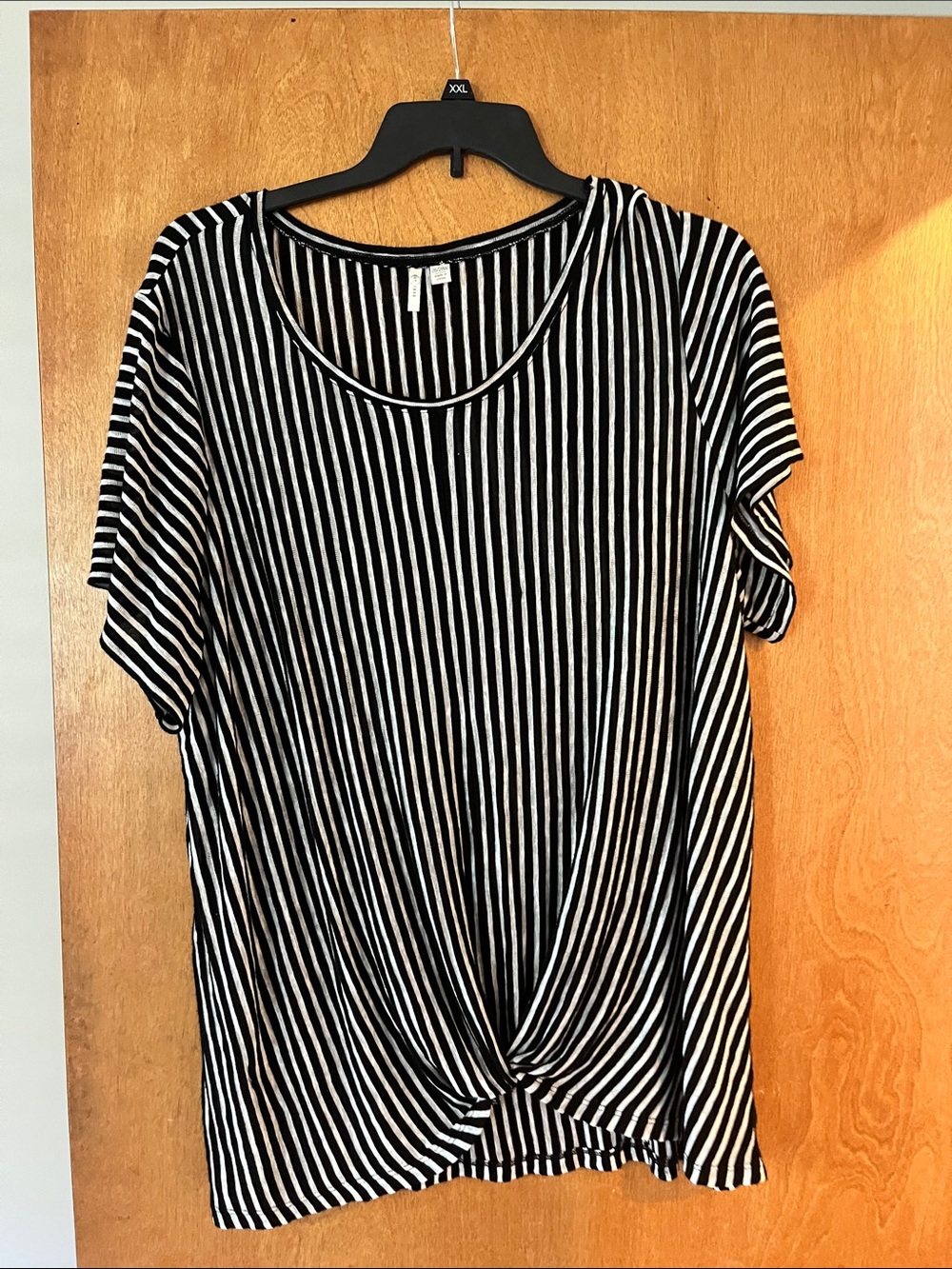 Cato Black & White Striped Short Sleeve Knot Front Tee